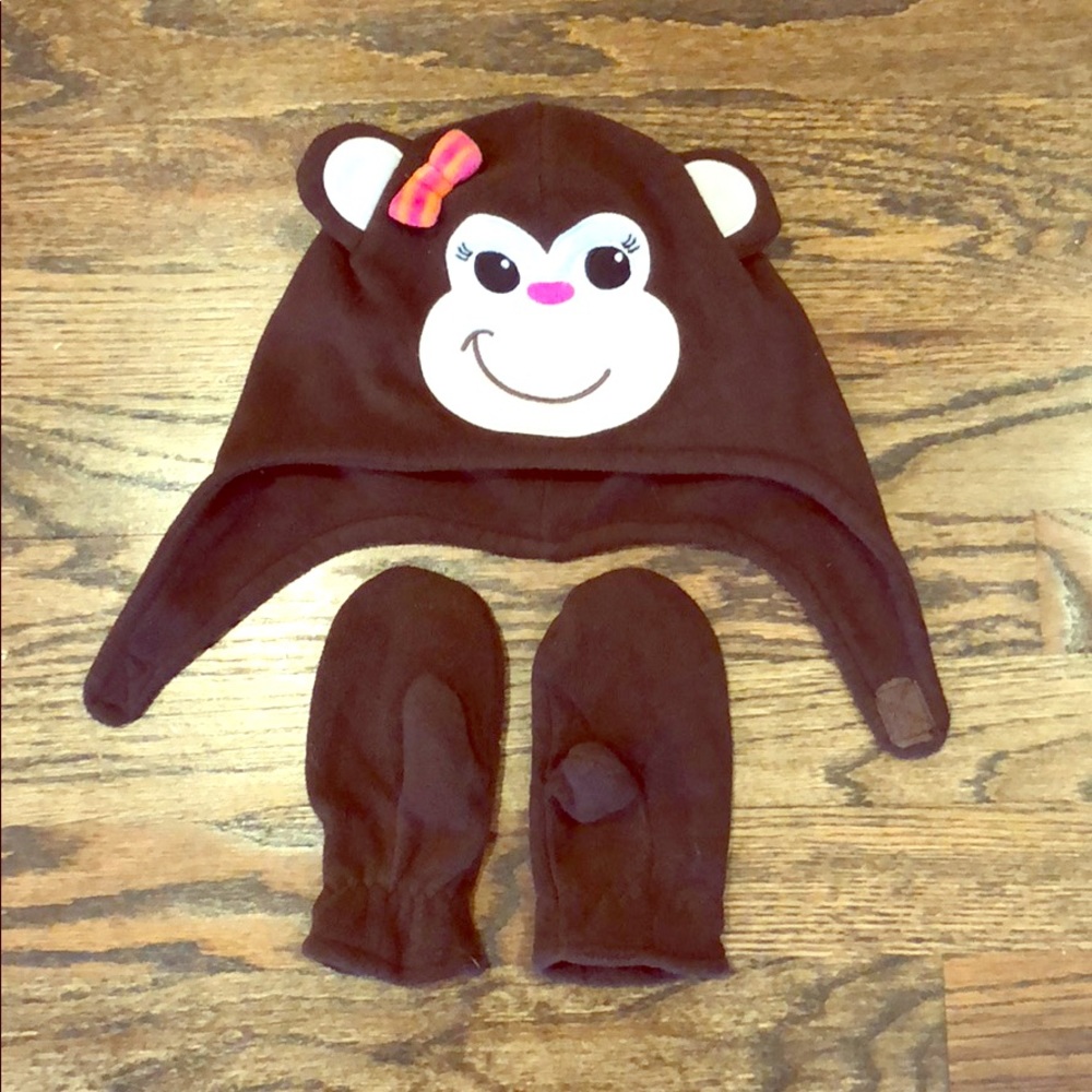 Hat Mittens Fleece Monkey Set